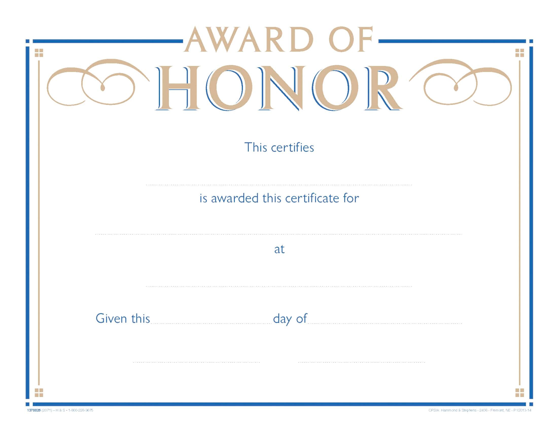 Hammond & Stephens Raised Print Award of Honor Recognition Award, Pack of 25, Item 2103092
